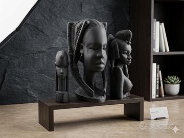 Trittico sculture etniche total black - Design con