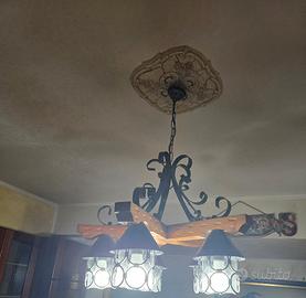 lampadario legno massello