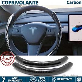 COPRIVOLANTE per TESLA Effetto FIBRA CARBONIO Nero