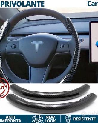 COPRIVOLANTE per TESLA Effetto FIBRA CARBONIO Nero