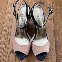 Zeppe alte pelle scamosciata rosa e lino