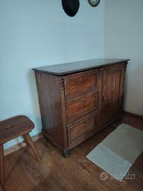 madia in legno con fornello e lavandino