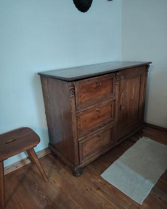 madia in legno con fornello e lavandino