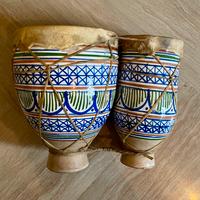 Coppia Bongo Africano Raro Ceramica e Pelle