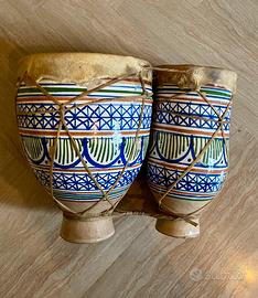 Coppia Bongo Africano Raro Ceramica e Pelle