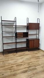 Libreria componibile modulare in metallo e teak