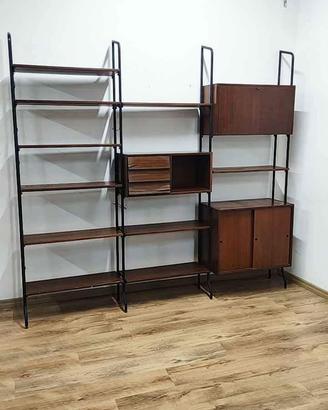 Libreria componibile modulare in metallo e teak