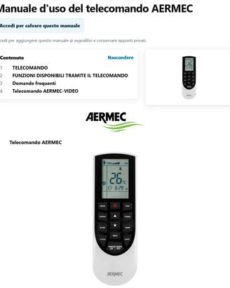 Telecomando Condizionatore AERMEC ORIGINALE