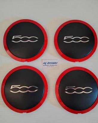 Set 4 coprimozzo bordo rosso Fiat 500 Cinqucento