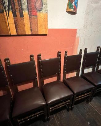 Set di 7 Sedie Vintage in Stile Spagnolo