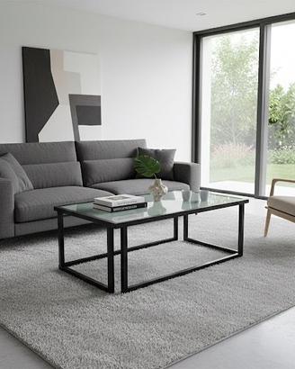 Tavolo artigianale di design in metallo e vetro