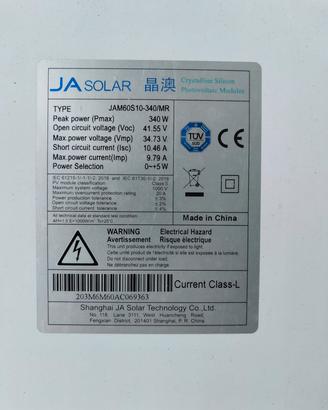 Pannello Solare JA Solar 340W JA60S10-340/MR