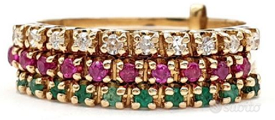 Anello oro diamanti, rubini, smeraldi