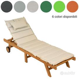 Lettino prendisole in legno di teak con cuscini