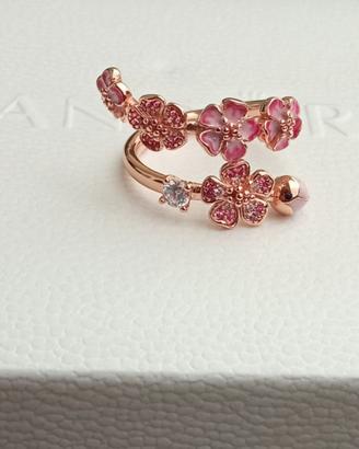 PANDORA Anello aperto Ramo di fiori di pesco rosa