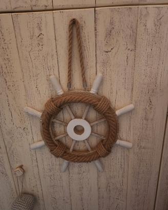 Timone decorativo in legno e corda stile marinaro