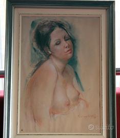 Acquerelli su tela anni 50 nudo di donna