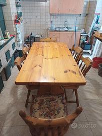 TAVOLO CUCINA IN PINO MISURA   80 X 160  + 6 SEDIE