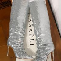Stivali alti con tacco, argento, Casadei, n.37,5