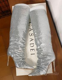 Stivali alti con tacco, argento, Casadei, n.37,5