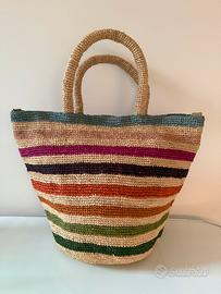 Borsa in paglia con chiusura cerniera