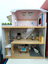 Casa della bambole legno completa di mobili