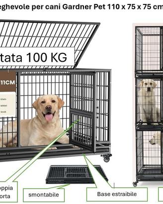 Gabbia pieghevole per cani Gardner  110 x 75 x 75