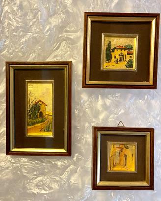 Quadretti in legno con stampe su foglia d'oro