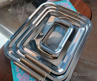 4 Vassoi Mepra Inox Vintage con Manici in Ottone