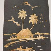 Quadretto indiano fatto a mano con foglie