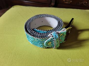 Cintura da donna turchese con fibbia e glitters