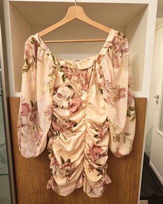 Vestito Corto Arricciato Floreale (Made in Italy)