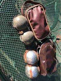 Bocce, 2 x2, custodia in cuoio, inizio '900