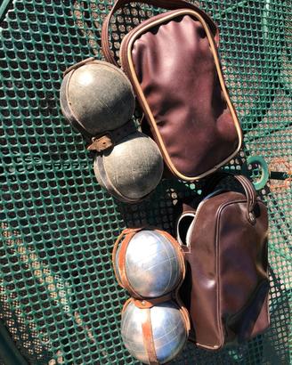 Bocce, 2 x2, custodia in cuoio, inizio '900