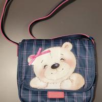 borsa camomilla blu e rosa con decorazione orsetto