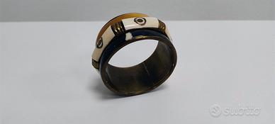 Bracciale rigido in osso blu e ocra