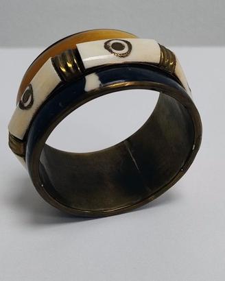 Bracciale rigido in osso blu e ocra