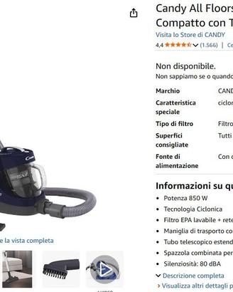 Aspirapolvere Candy Ciclonica, 850 W