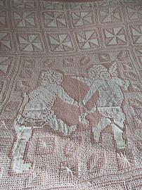 Coperta Matrimoniale in filet fatto a mano