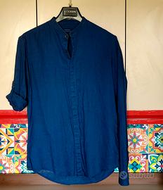camicia blu collo coreana