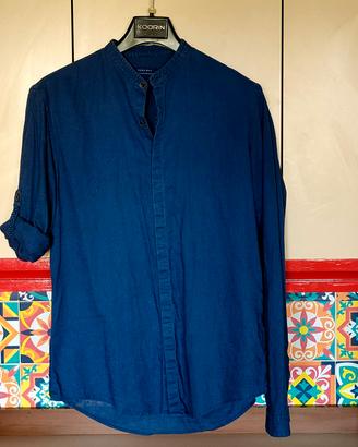 camicia blu collo coreana
