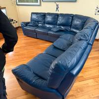 DIVANO ANGOLARE PELLE BLU