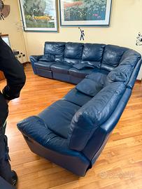 DIVANO ANGOLARE PELLE BLU