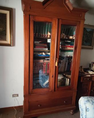 Antica Libreria Vetrina a 2 Ante in Legno Massello