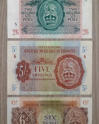 3 Banconote Occup. Britannica dell'Italia 1943