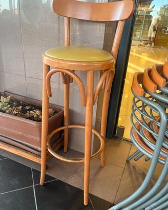 Sgabello Alto da Bar in Legno con Seduta Imbottita