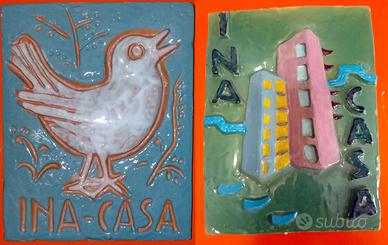 INA CASA COPPIA DI DUE FORMELLE VINTAGE ANNI 50