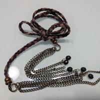 Cintura sottile in pelle e corda, 90 cm