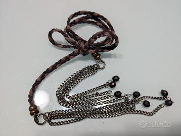 Cintura sottile in pelle e corda, 90 cm