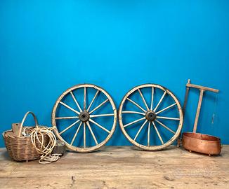 COPPIA DI RUOTE DI CARRO IN LEGNO CALESSE CARROZZA